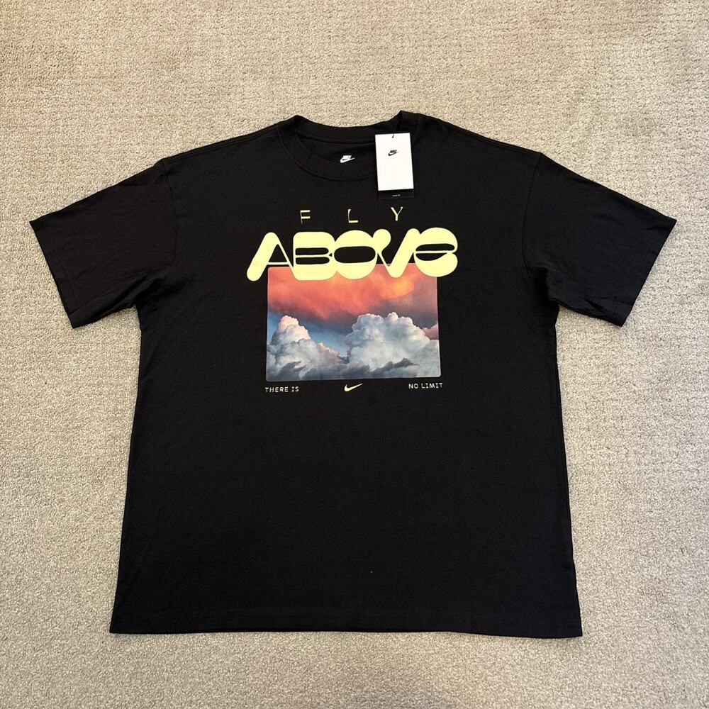 Nike The Nike Tee Fly Above Graphic Print Black Jersey Men's Loose Fit T-Shirt L